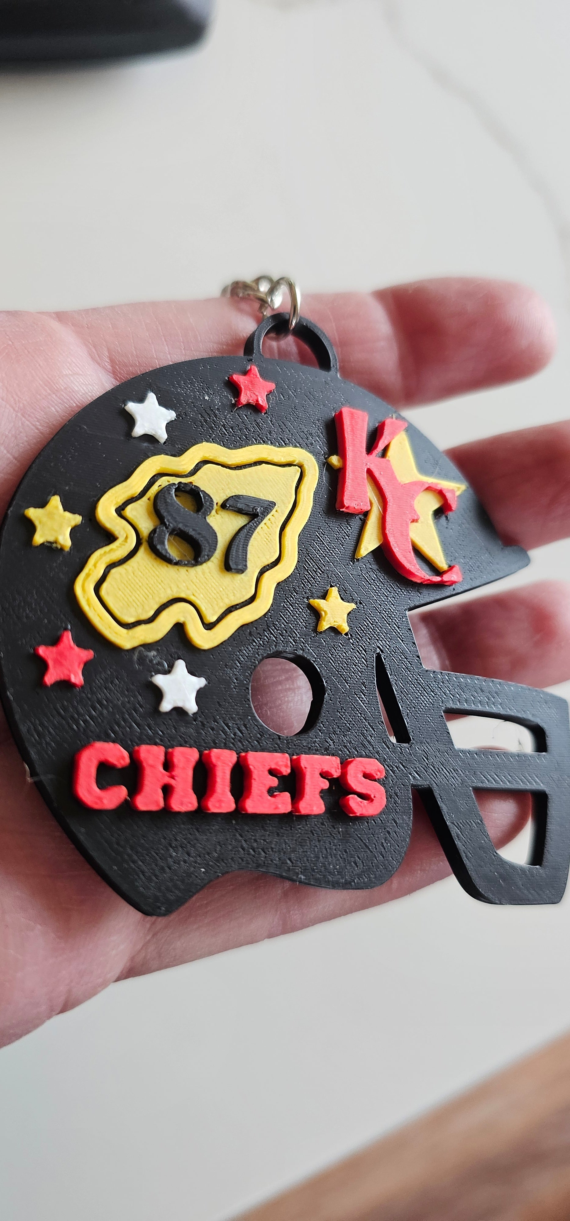 3D Print Chiefs Helmet Arrowhead Kc 15 Mahomes Kansas City 87 Kelce Football Keychain Made in America Baha Ranch Western Wear
