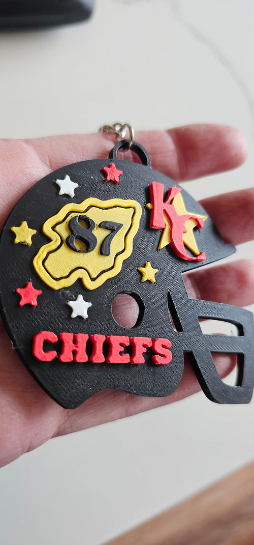 3D Print Chiefs Helmet Arrowhead Kc 15 Mahomes Kansas City 87 Kelce Football Keychain Made in America Baha Ranch Western Wear