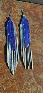 3D Printed Feather Leather Fringe Earrings Made in America Baha Ranch Western Wear