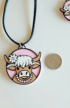 3D Print Cowgirl Highland Cow Picture Necklace or Earrings Western Made in America Baha Ranch Western Wear