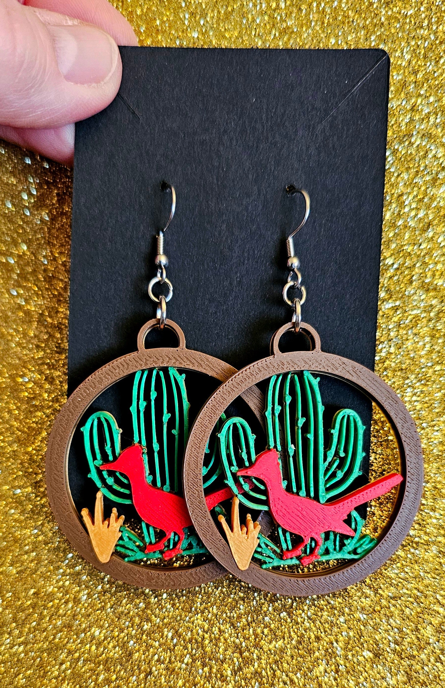 3D Print Zia New Mexico Cactus Earrings Made in America Baha Ranch Western Wear