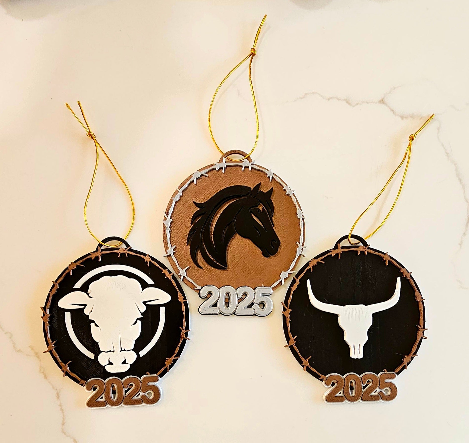 3D Print Western Barbwire Christmas Ornaments Made in America Baha Ranch Western Wear