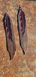 3D Printed Feather Leather Fringe Earrings Made in America Baha Ranch Western Wear