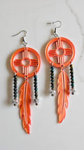 3D print Lightweight Orange New Mexico Zia Feather Dream Catcher Earrings Made in America Baha Ranch Western Wear