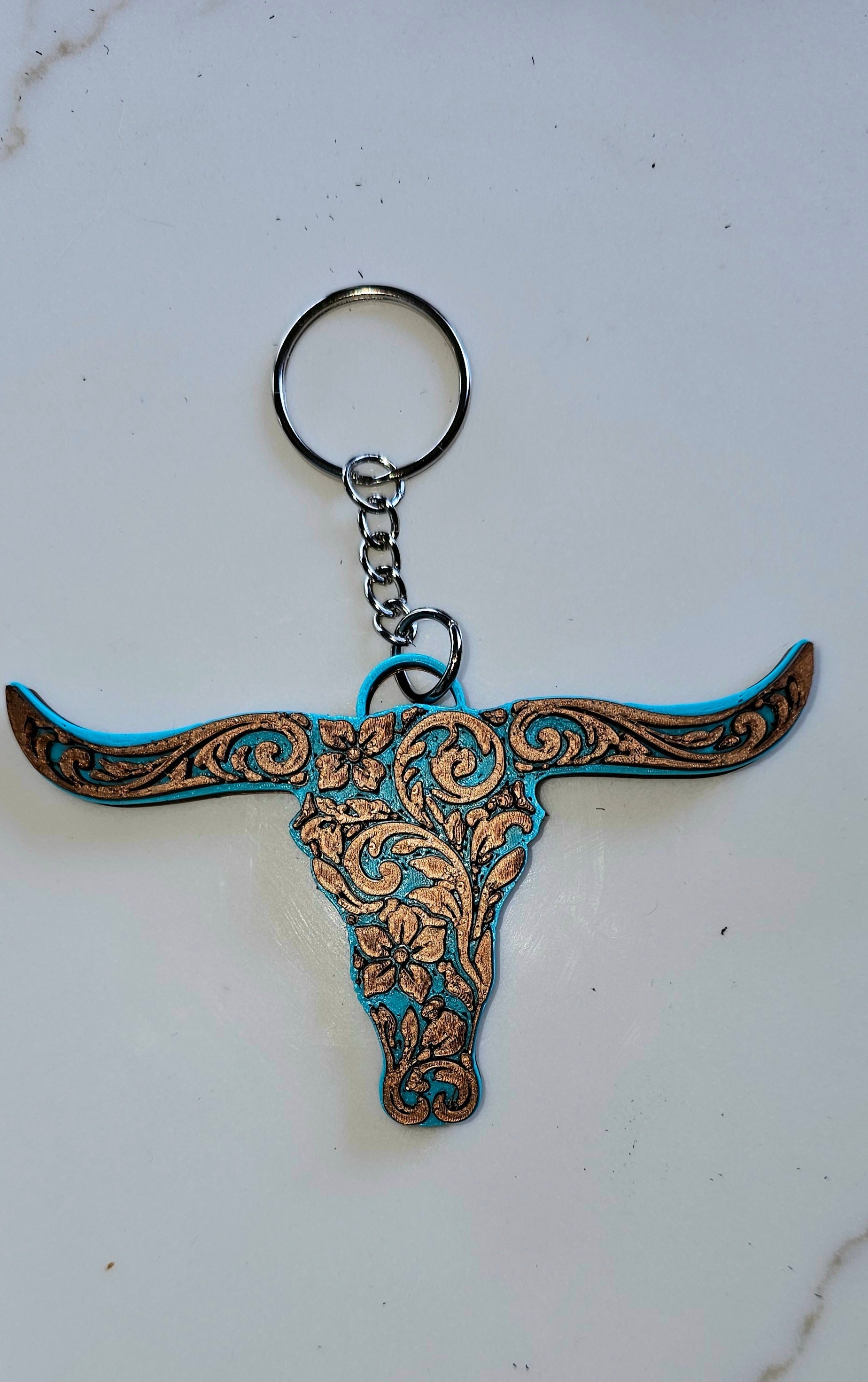 3d Print Tooled Longhorn Keychain or Purse Charm Ornament - Made in America - choice of colors Baha Ranch Western Wear