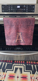 Monogrammed Initial Western Leather Look Saddle Longhorn Cowboy Cowgirl Kitchen Dish Towels Made in America Baha Ranch Western Wear