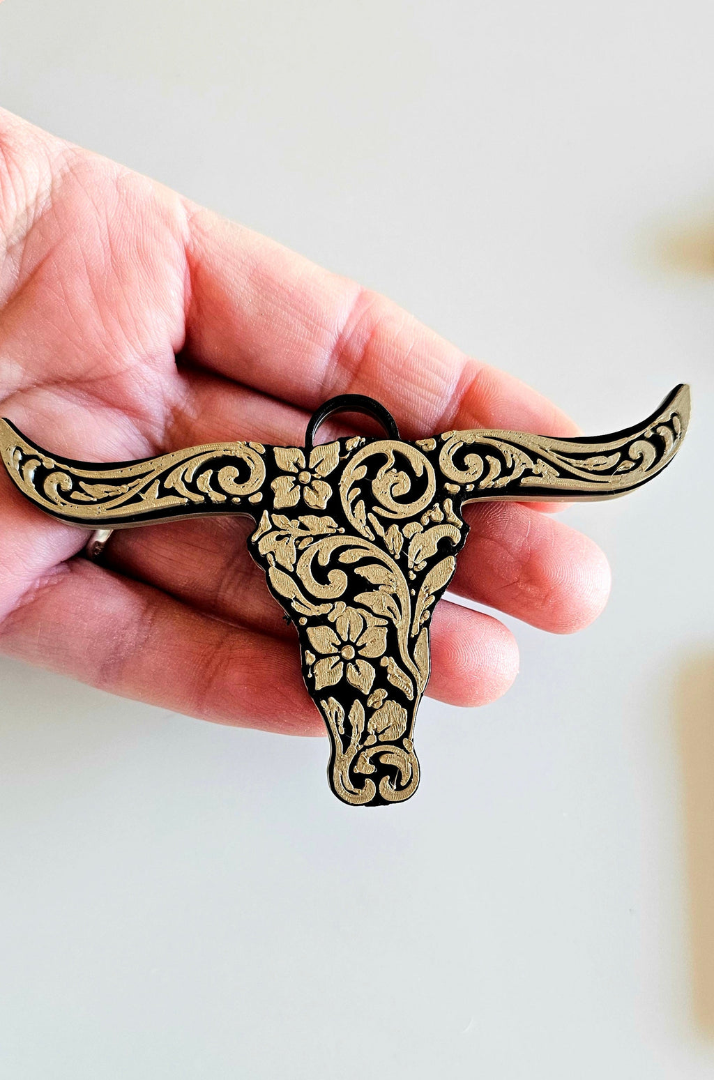 3d Print Tooled Longhorn Keychain or Purse Charm Ornament - Made in America - choice of colors Baha Ranch Western Wear
