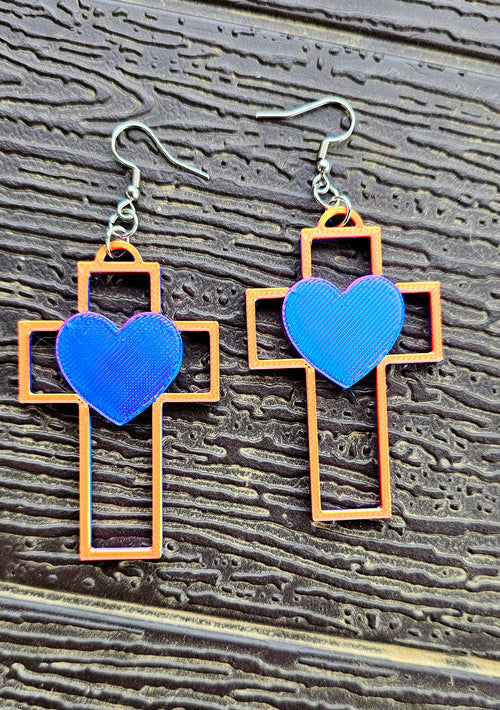 3D Print Christian Cross Faith Earrings Made in America Baha Ranch Western Wear