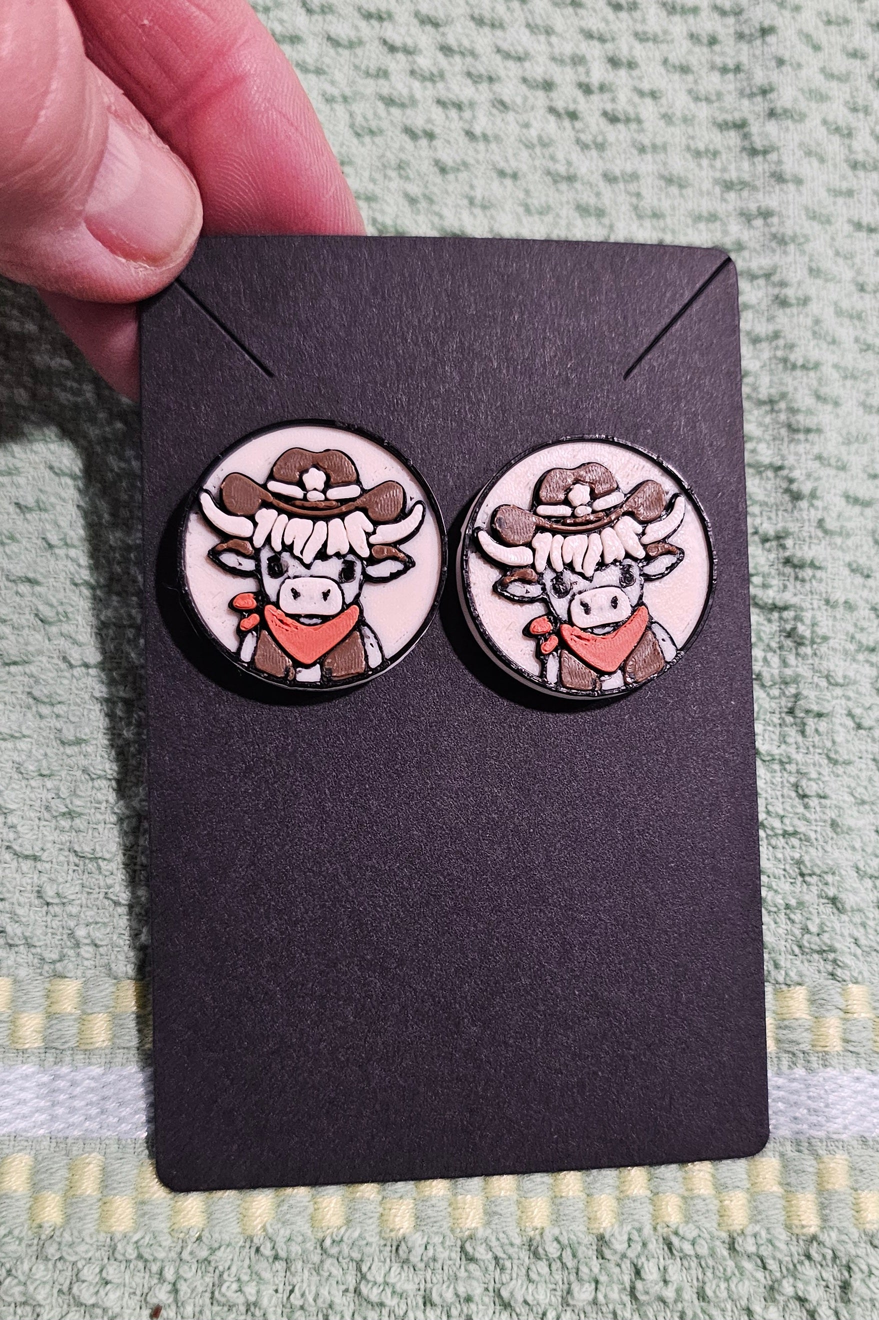 3d Western Cowgirl Cowboy Highland Cow Theme - Necklace, Purse Charm, Earrings, Keychain, Magnet Baha Ranch Western Wear