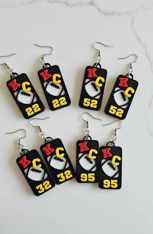 3D Print KC Chiefs Player Number Football Earrings choice of number Baha Ranch Western Wear