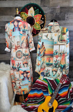 Colores de Mexico Pictures of the Southwest Button-Up Long Sleeve Shirt Dress Duster Baha Ranch Western Wear