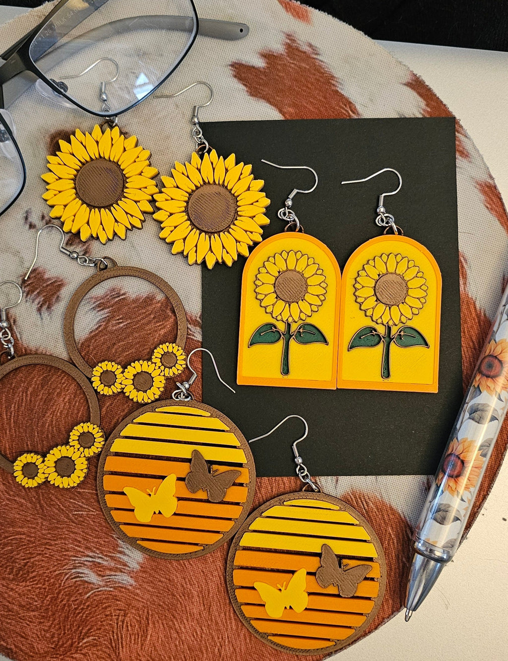 3D Print That70's Show Sunflower Boho Hippie Earrings Made in America Baha Ranch Western Wear