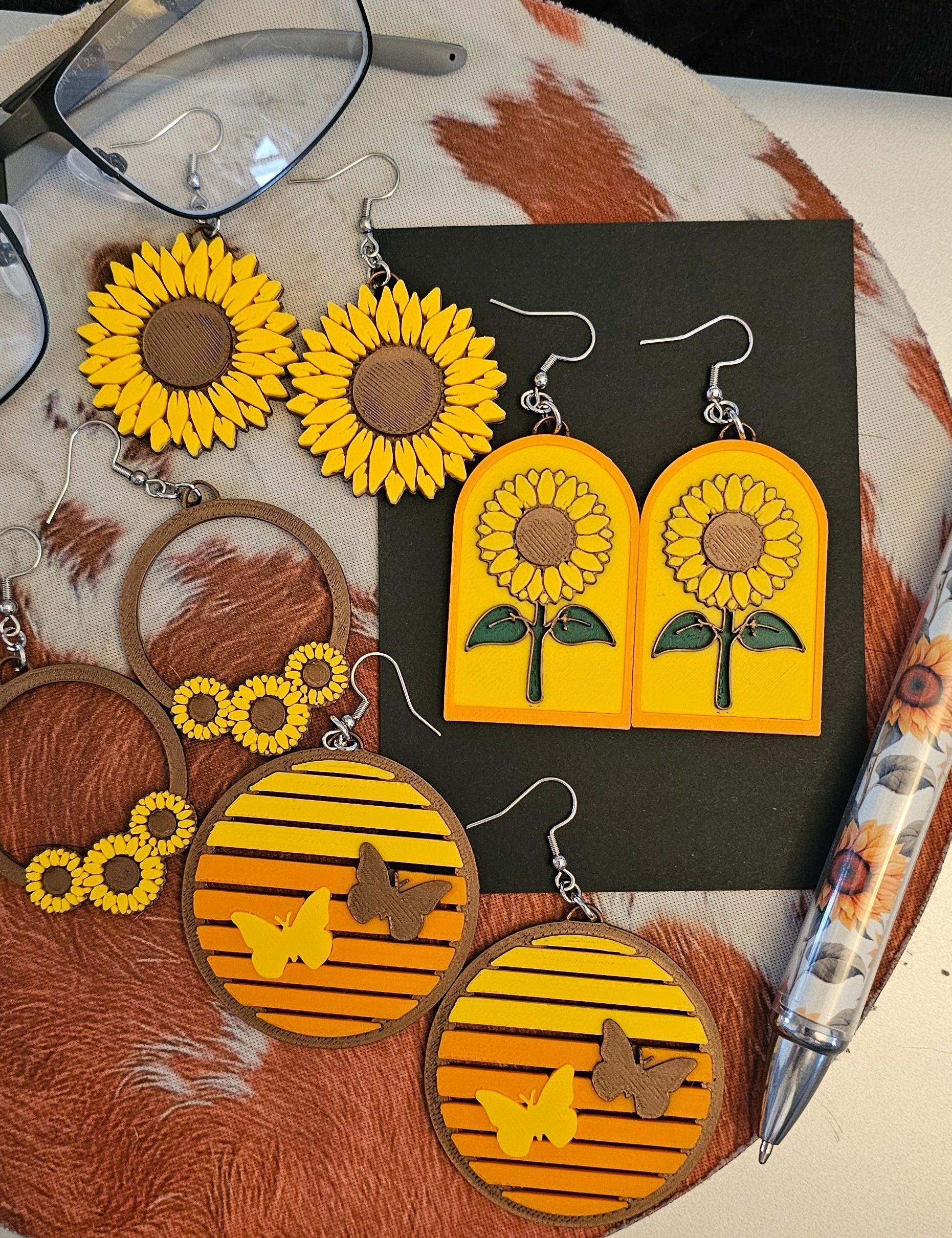3D Print That70's Show Sunflower Boho Hippie Earrings Made in America Baha Ranch Western Wear