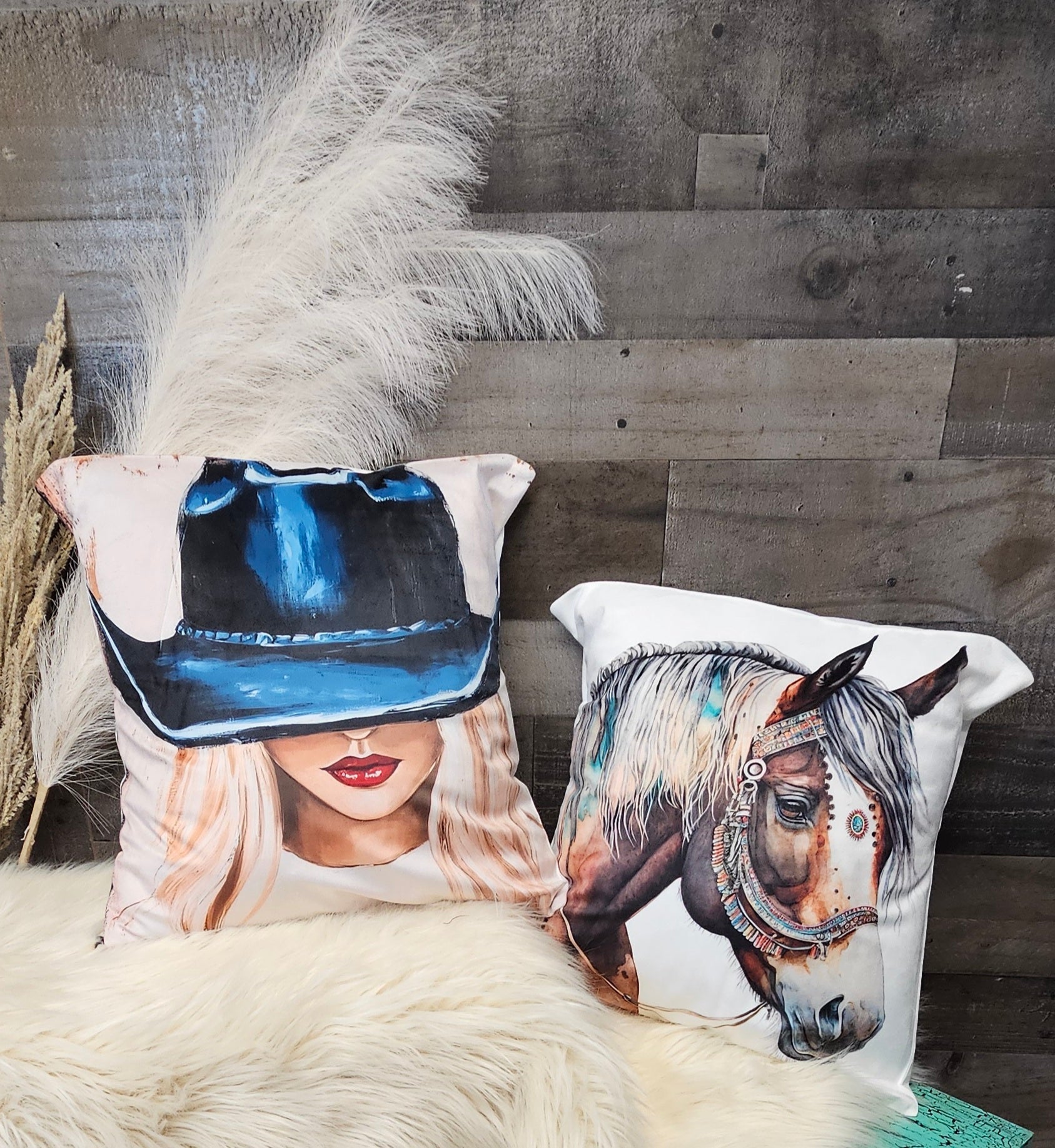 Baha Ranch Fancy Horse on White Velvety Soft Pillow Case Made in America Baha Ranch Western Wear