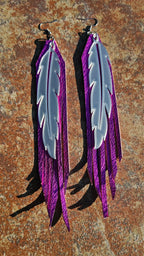 3D Printed Feather Leather Fringe Earrings Made in America Baha Ranch Western Wear