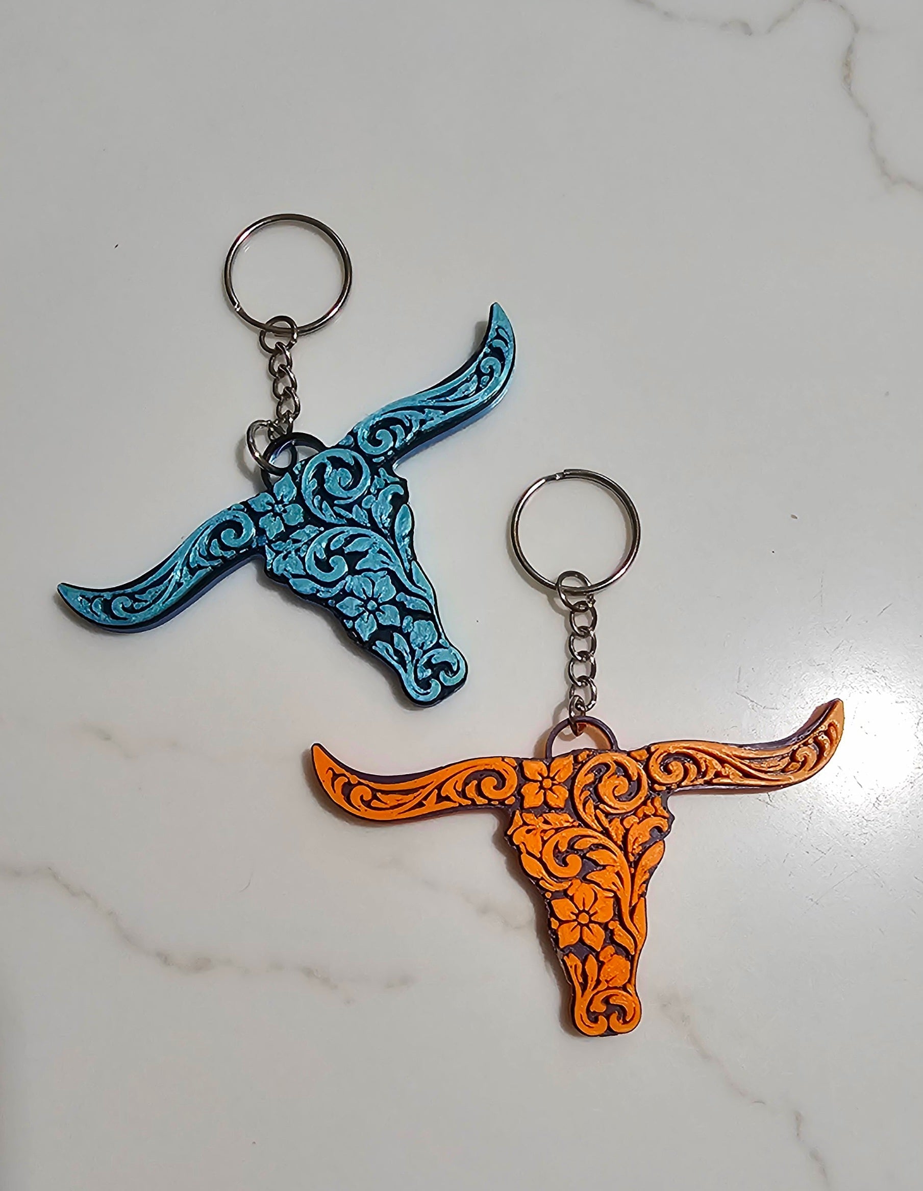 3d Print Tooled Longhorn Keychain or Purse Charm Ornament - Made in America - choice of colors Baha Ranch Western Wear