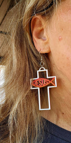 3D Print Christian Cross Faith Earrings Made in America Baha Ranch Western Wear