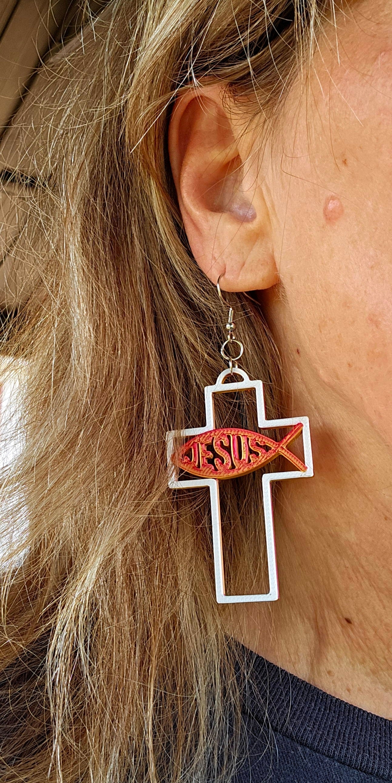 3D Print Christian Cross Faith Earrings Made in America Baha Ranch Western Wear