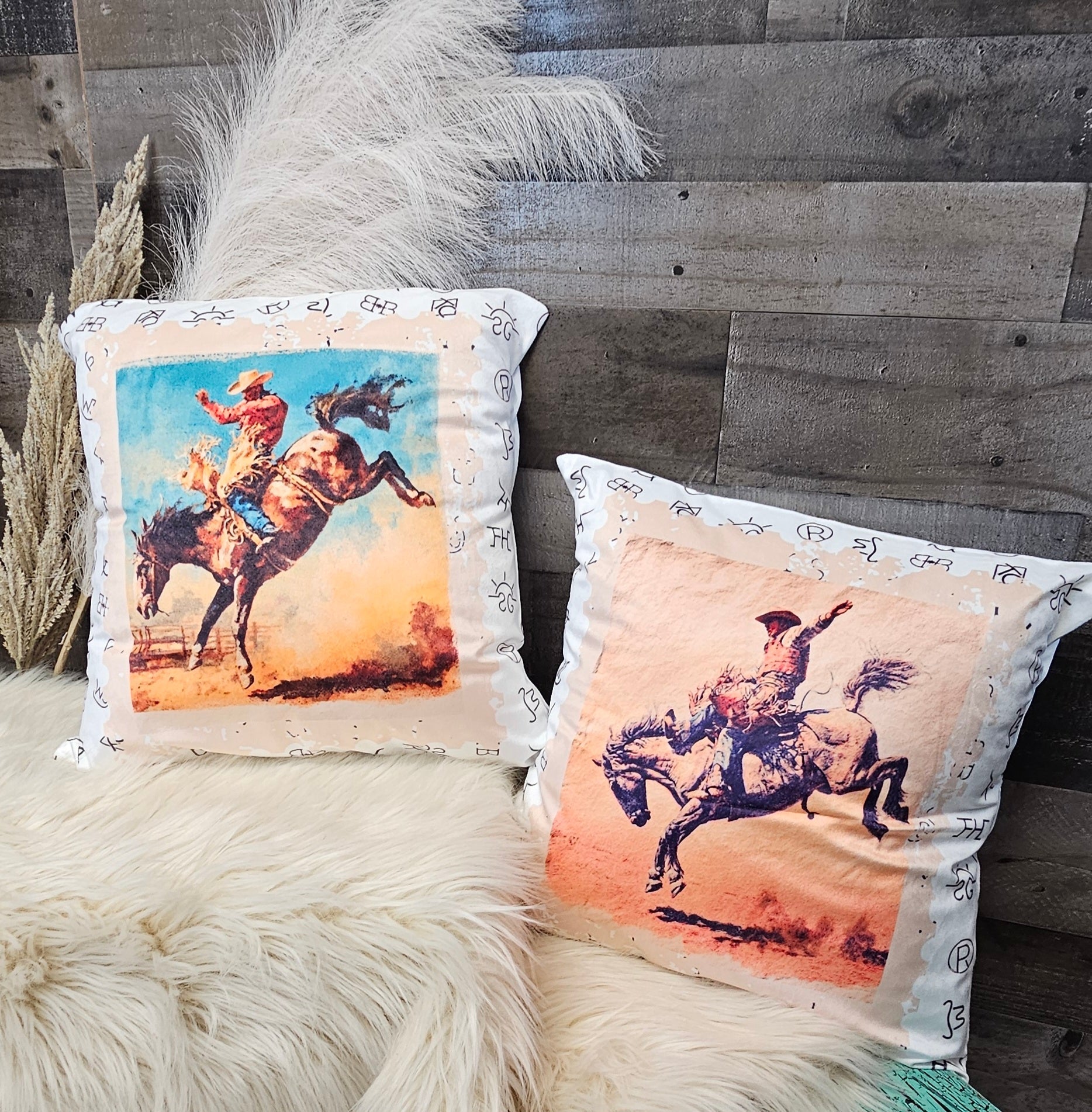 Baha Ranch Stamped Rodeo 2 Velvety Soft Pillow Case Made in America Baha Ranch Western Wear