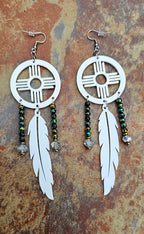 3D print Lightweight New Mexico Zia Feather Dream Catcher Earrings Made in America Baha Ranch Western Wear