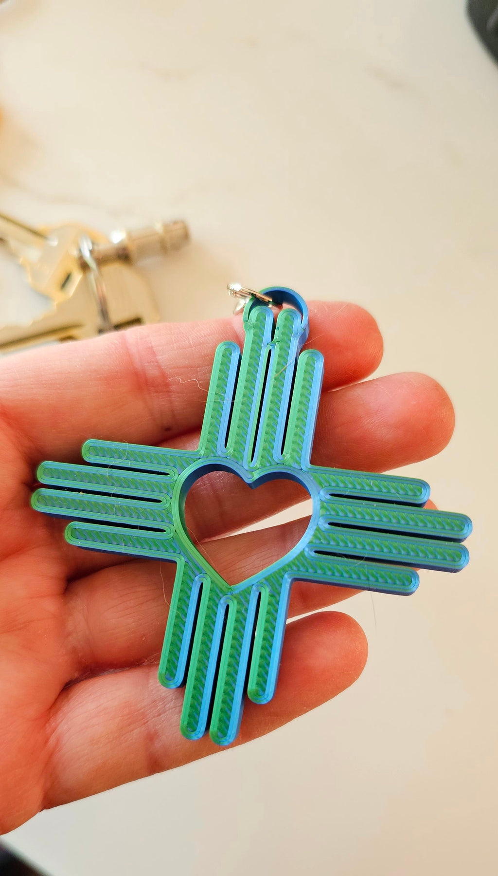 3D Print New Mexico Zia Heart Keychain Made in America Baha Ranch Western Wear
