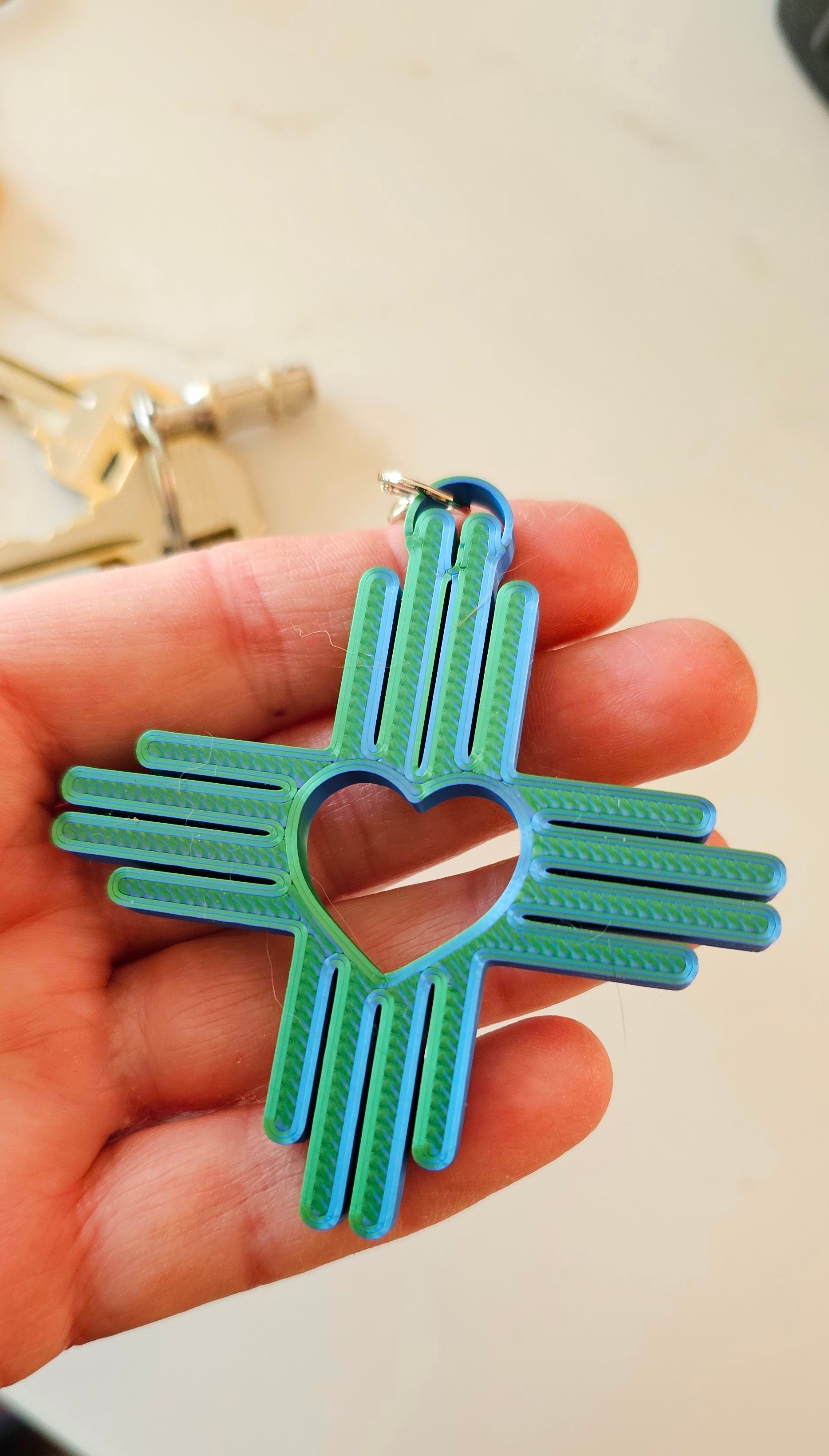 3D Print New Mexico Zia Heart Keychain Made in America Baha Ranch Western Wear