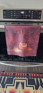 Monogrammed Initial Western Leather Look Saddle Longhorn Cowboy Cowgirl Kitchen Dish Towels Made in America Baha Ranch Western Wear