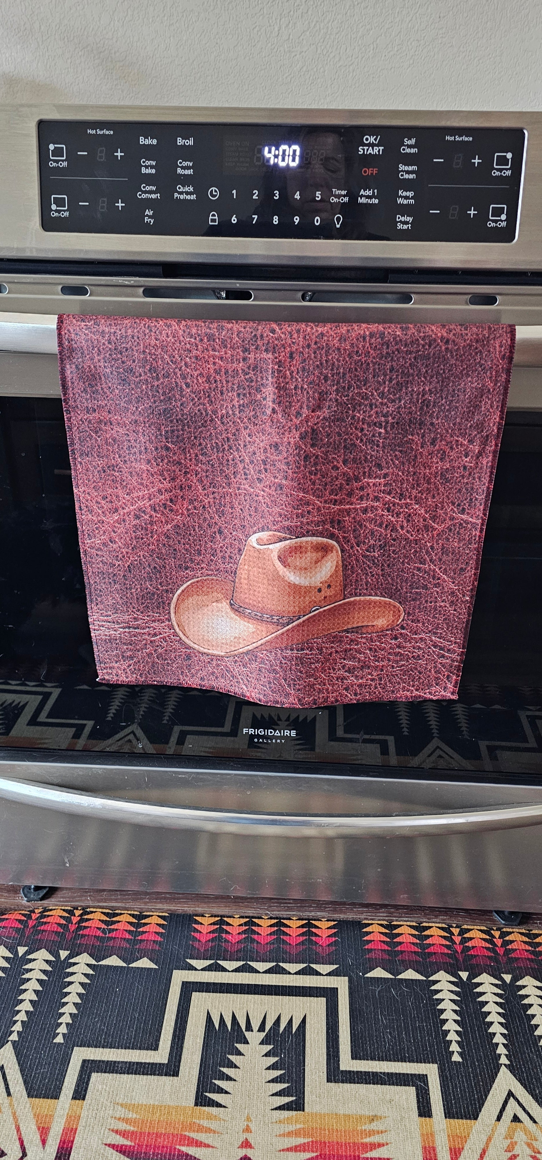 Monogrammed Initial Western Leather Look Saddle Longhorn Cowboy Cowgirl Kitchen Dish Towels Made in America Baha Ranch Western Wear