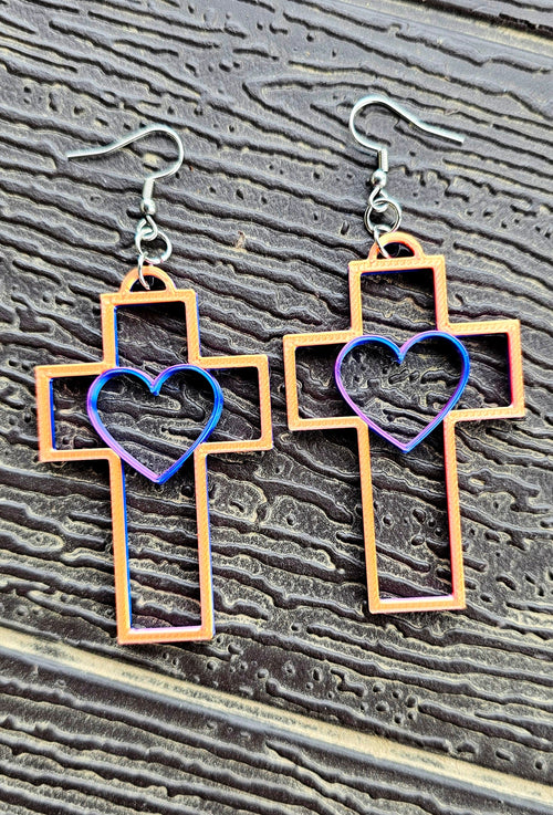 3D Print Christian Cross Faith Earrings Made in America Baha Ranch Western Wear