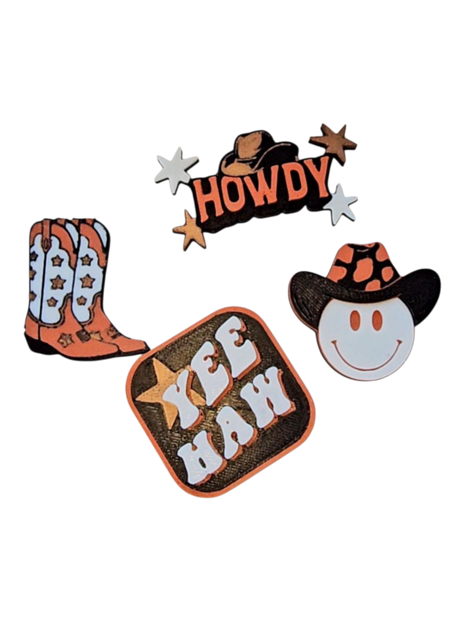 Set of 4 3D Print Western Cowboy Yeehaw Howdy Hat Pins Made in America Baha Ranch Western Wear