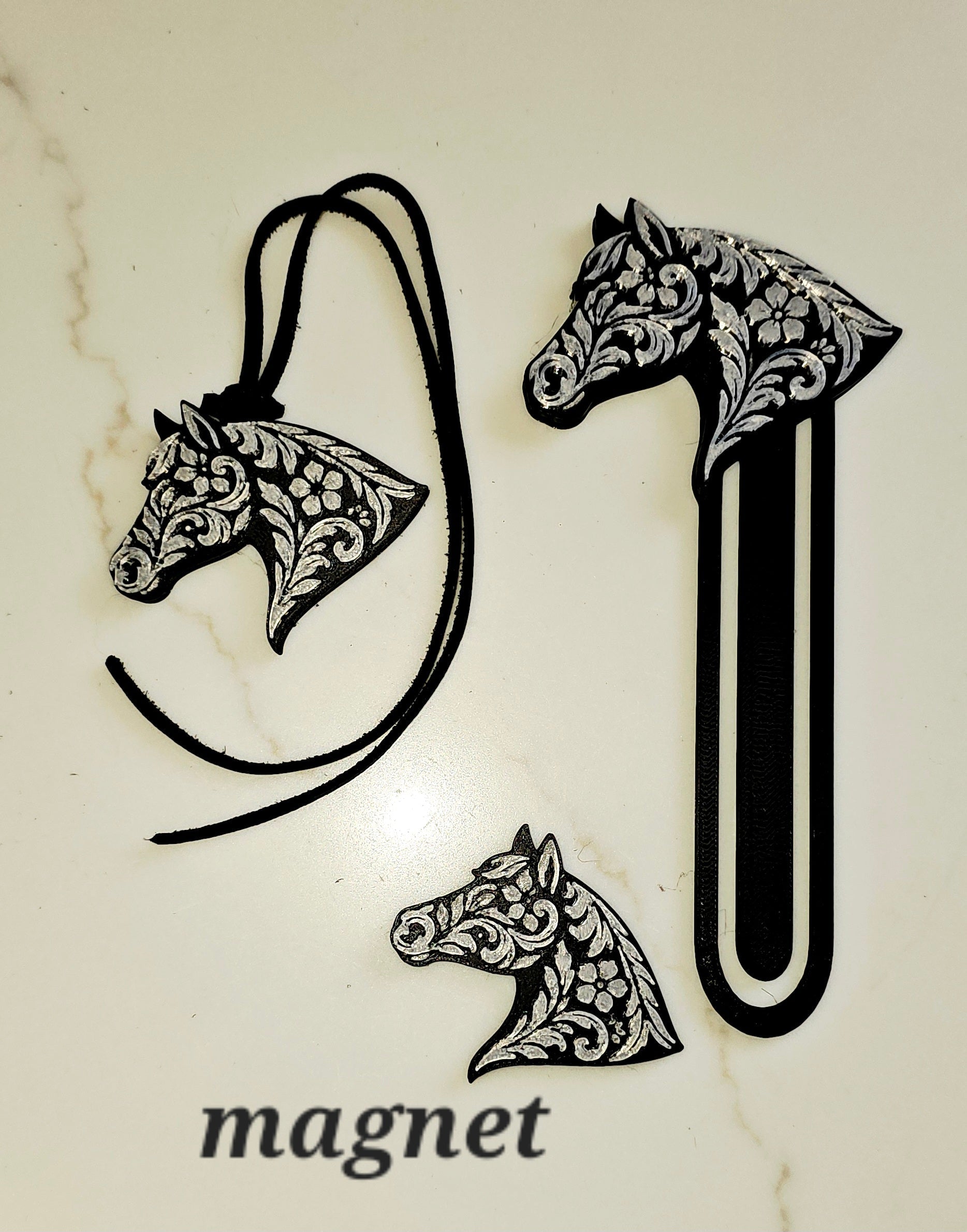 Baha Ranch Year of the Horse Tooled 3d Print Bookmark Keychain Hatpin Magnet Purse Charm Made in America Baha Ranch Western Wear