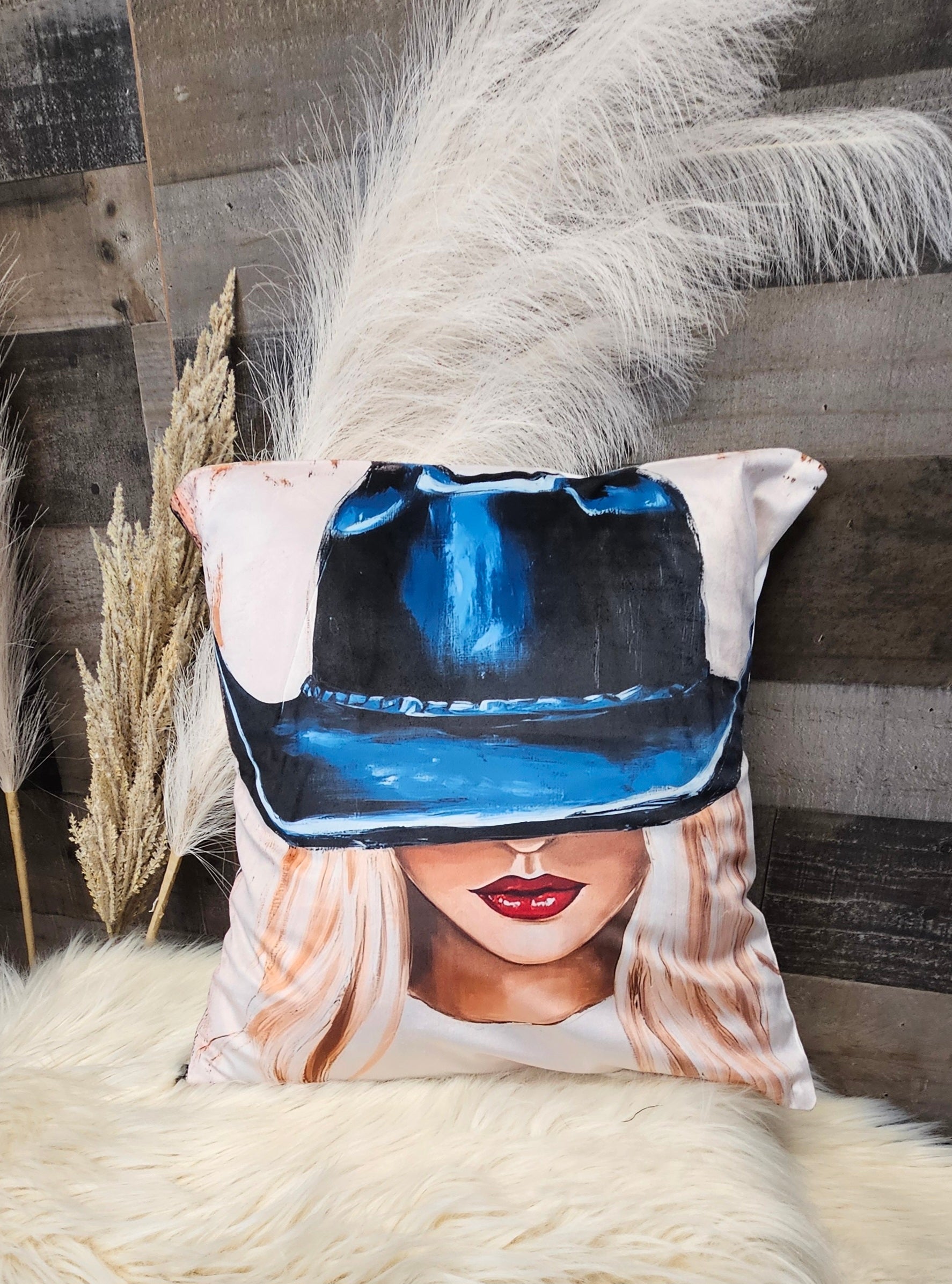 Baha Ranch Cowgirl Blonde Velvety Soft Throw Pillow Case Made in America Baha Ranch Western Wear