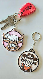 3d Western Cowgirl Cowboy Highland Cow Theme - Necklace, Purse Charm, Earrings, Keychain, Magnet Baha Ranch Western Wear