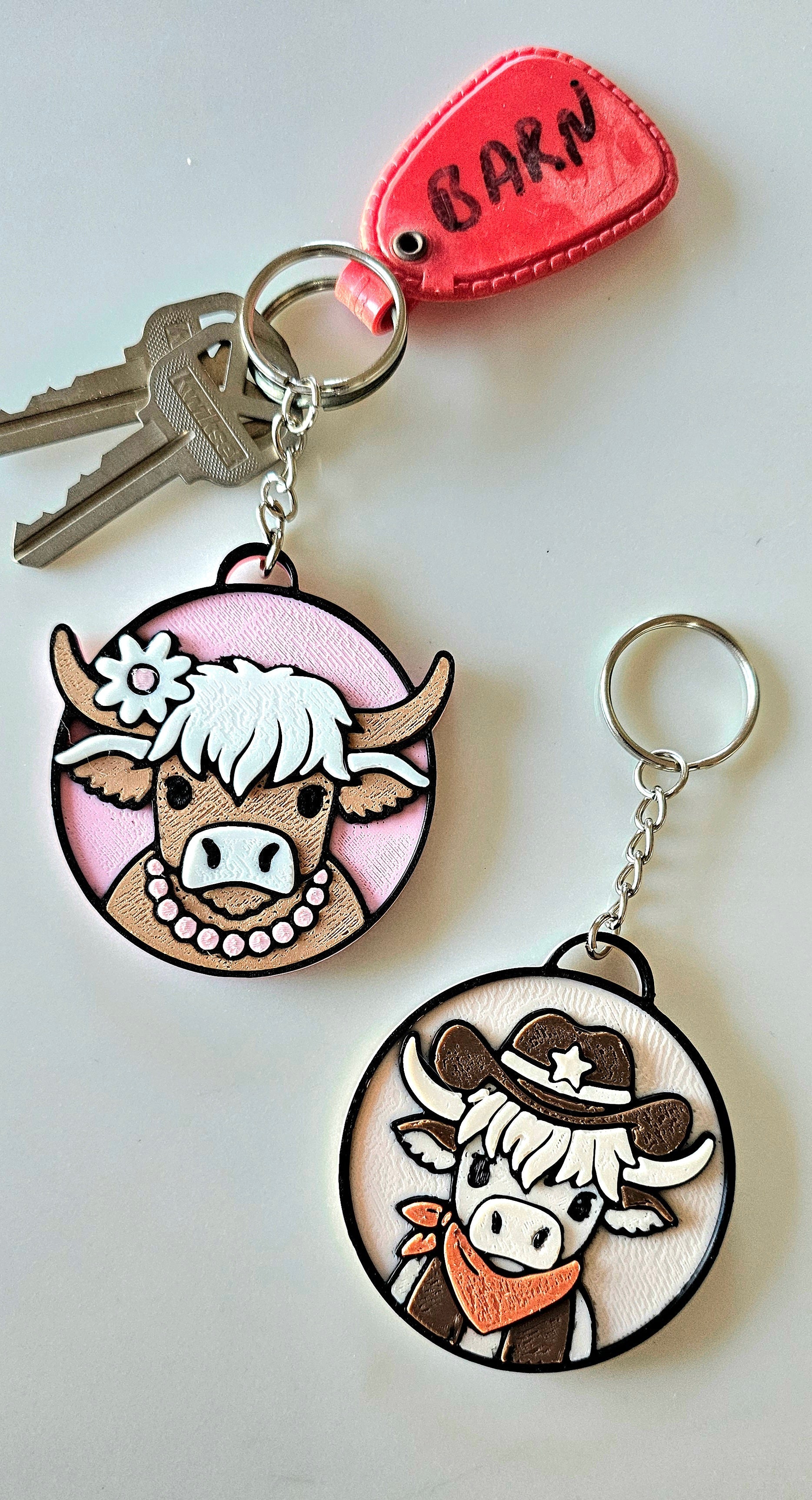 3d Western Cowgirl Cowboy Highland Cow Theme - Necklace, Purse Charm, Earrings, Keychain, Magnet Baha Ranch Western Wear