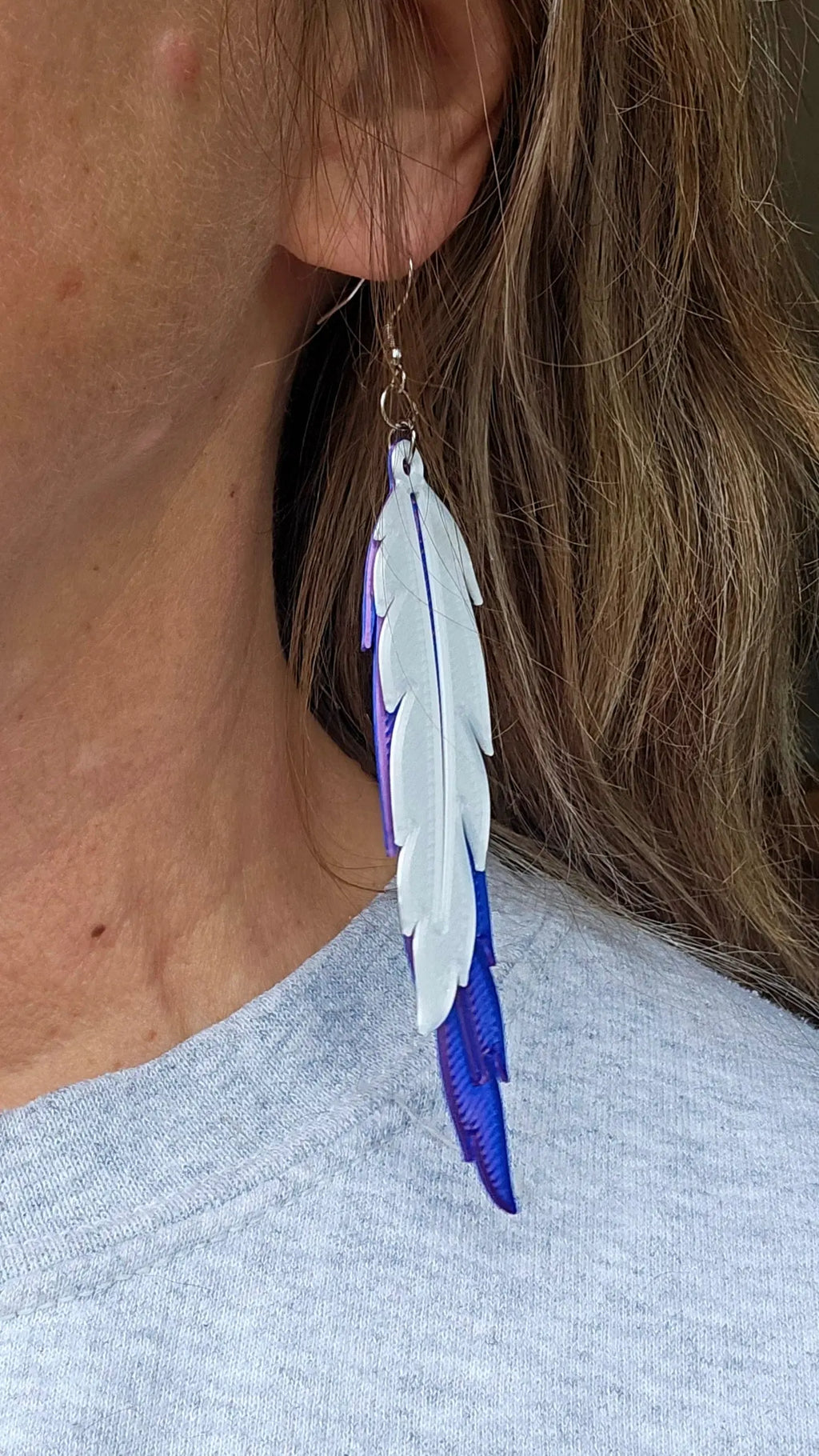 3D Print Double Feather Boho Earrings Made in America Baha Ranch Western Wear