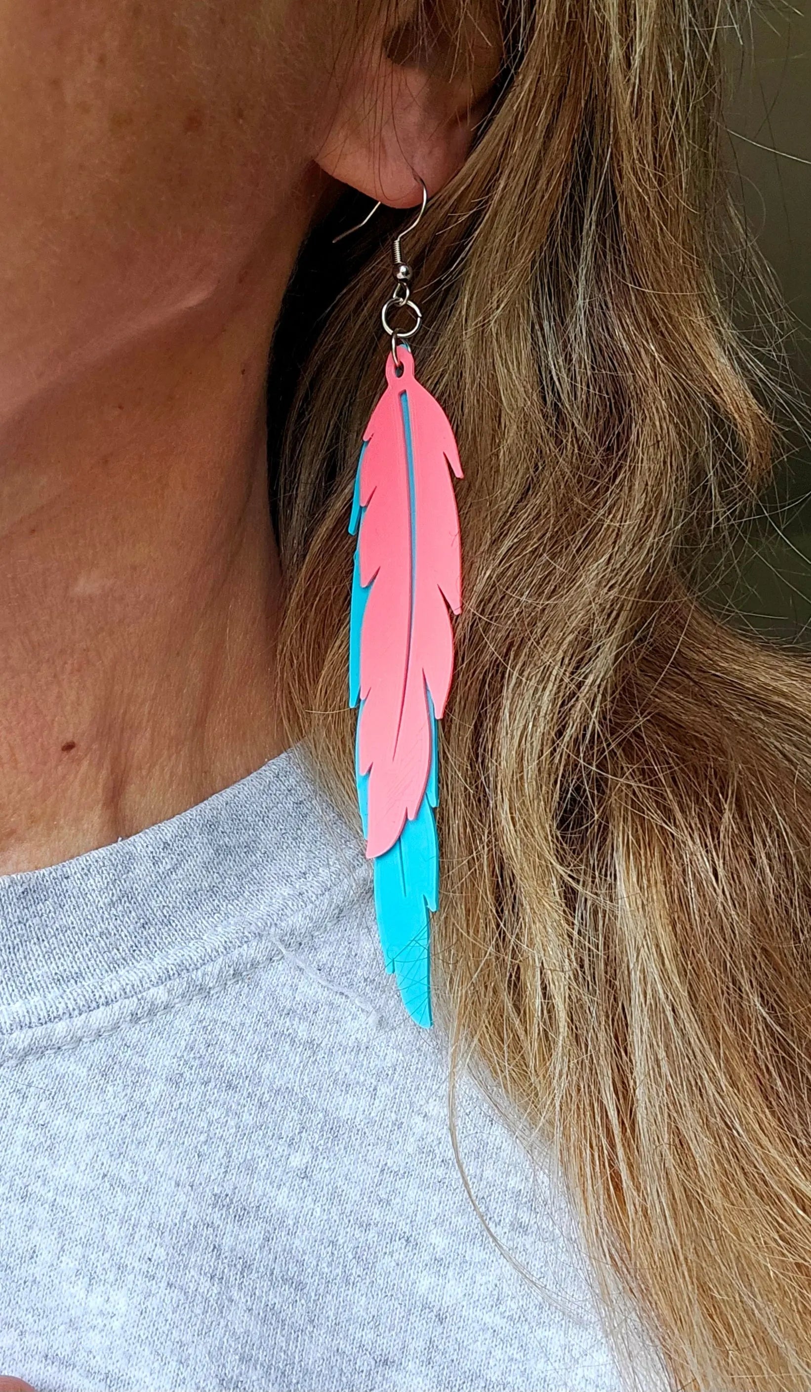 3D Print Double Feather Boho Earrings Made in America Baha Ranch Western Wear
