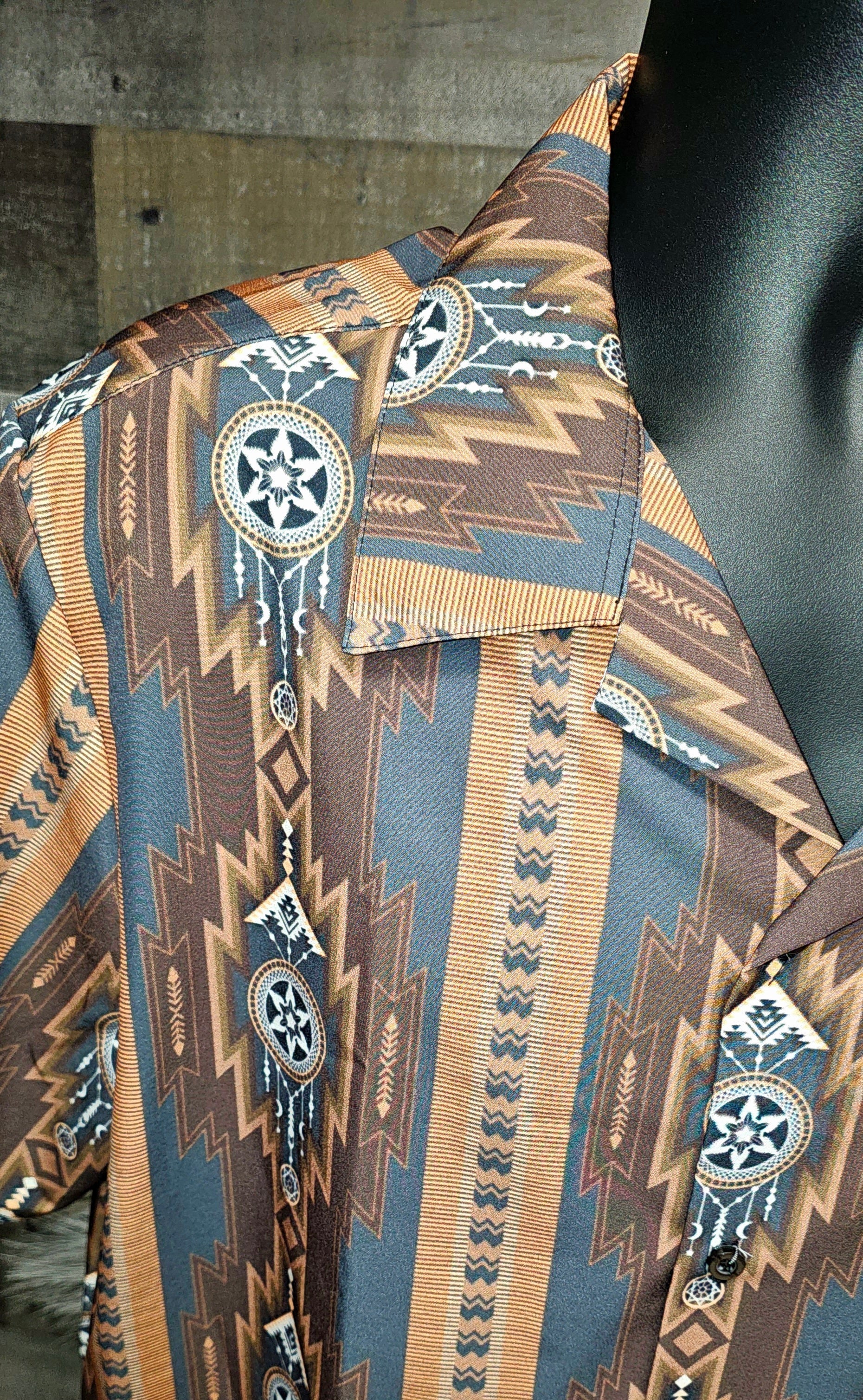Baha Ranch Mocha Aztec Hawaiian Shirt Made in America Baha Ranch Western Wear