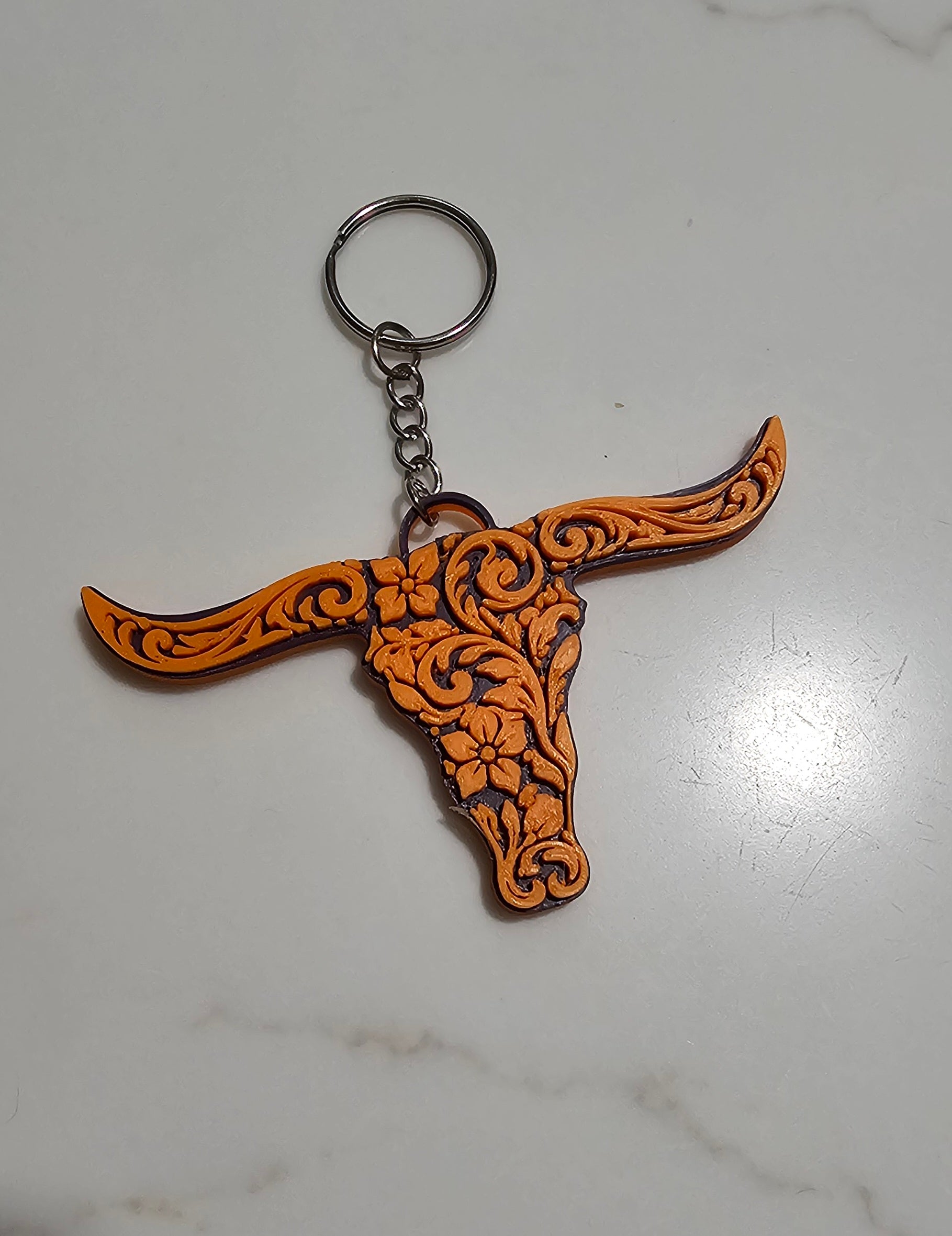 3d Print Tooled Longhorn Keychain or Purse Charm Ornament - Made in America - choice of colors Baha Ranch Western Wear
