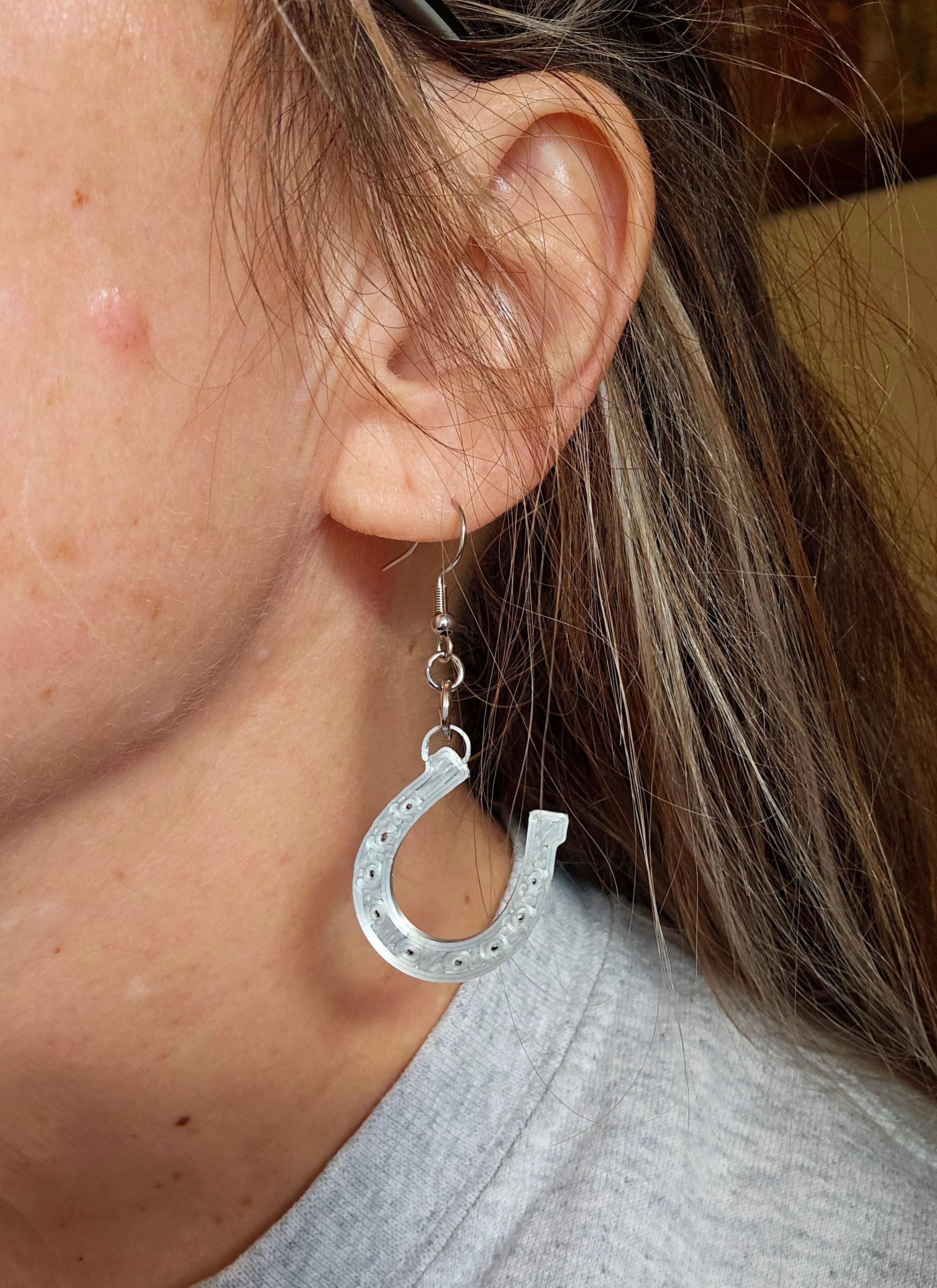 3D Print Western Silver Horseshoe Earrings Made in America Baha Ranch Western Wear