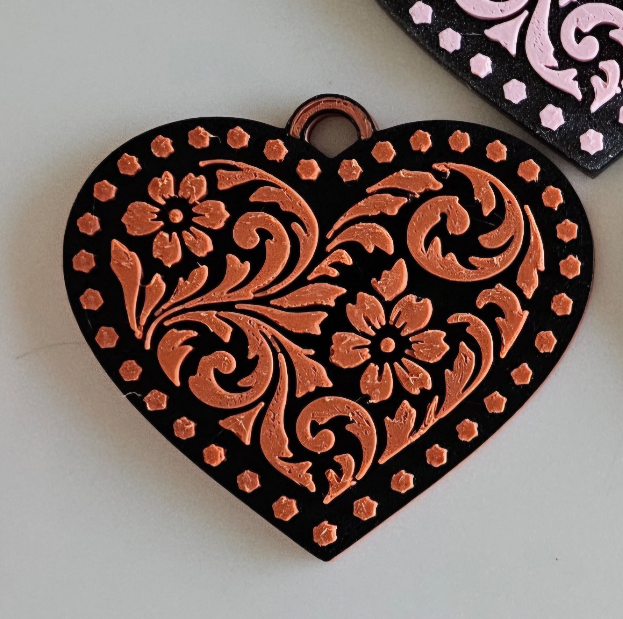 3d Printed Tooled Cowboy Cowgirl Heart  Keychain or Purse Charm Baha Ranch Western Wear