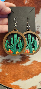 3D Print Zia New Mexico Cactus Earrings Made in America Baha Ranch Western Wear