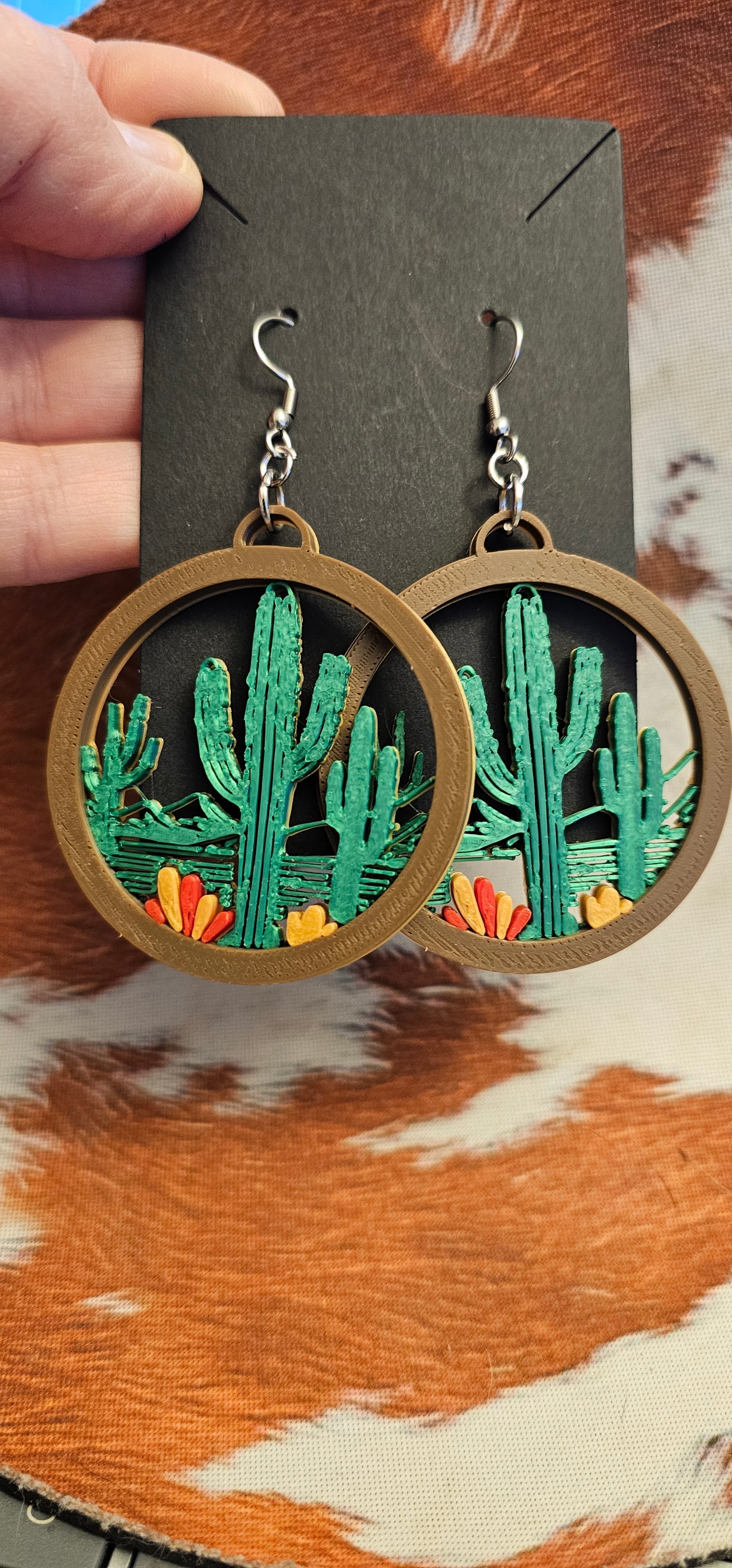 3D Print Zia New Mexico Cactus Earrings Made in America Baha Ranch Western Wear