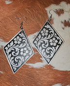 3D Print Western Tooled Floral Earrings Made in America Choice of Colors Baha Ranch Western Wear