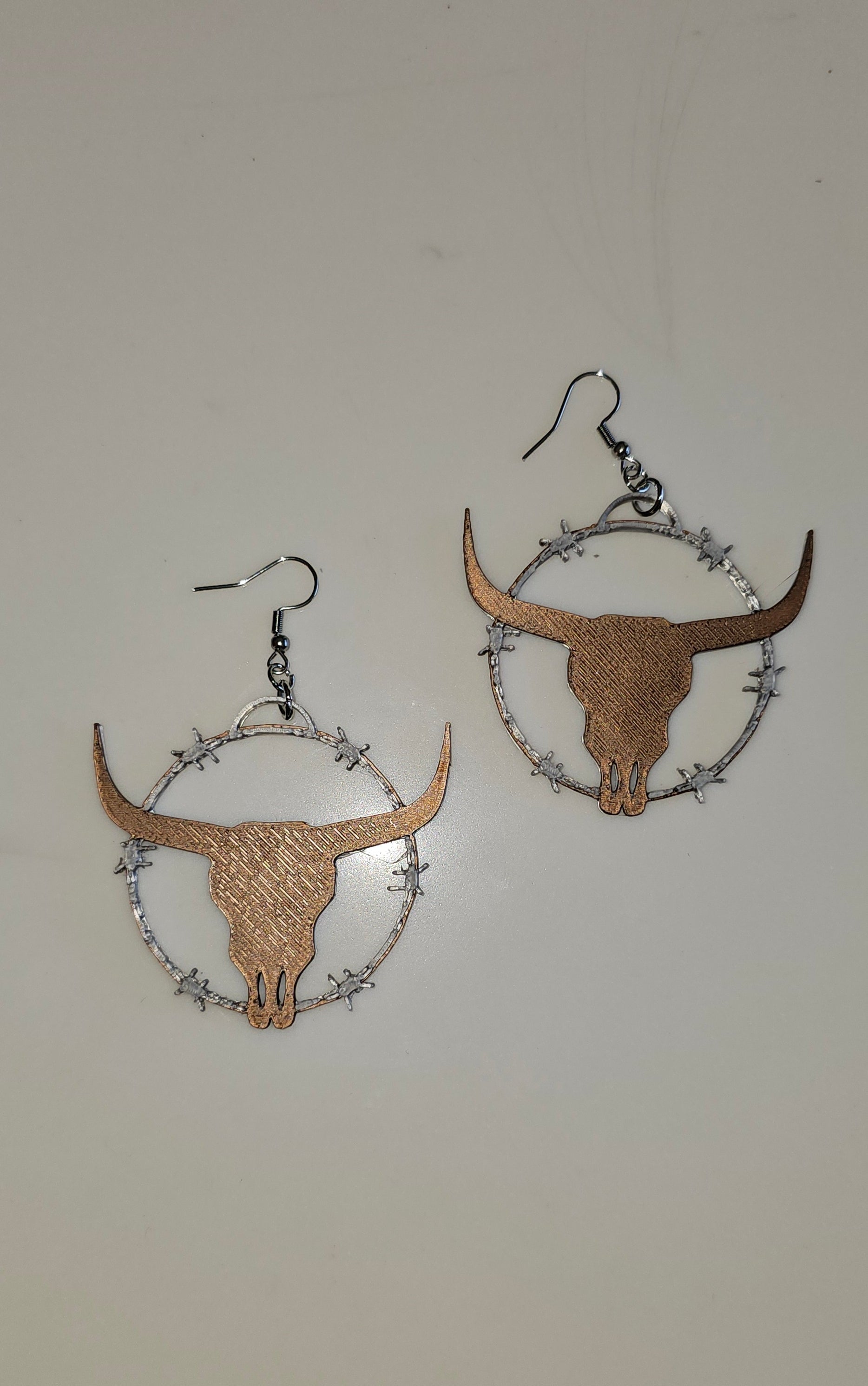 3D Print Longhorn Texas Ranch Western Barbwire Lightweight Earrings Made in America Baha Ranch Western Wear