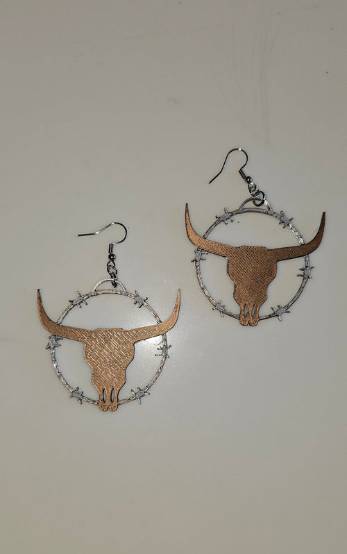 3D Print Longhorn Texas Ranch Western Barbwire Lightweight Earrings Made in America Baha Ranch Western Wear