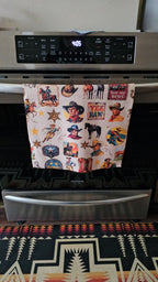 Vintage Cowboy Set of 4 Kitchen Dish Towels Made in America Baha Ranch Western Wear