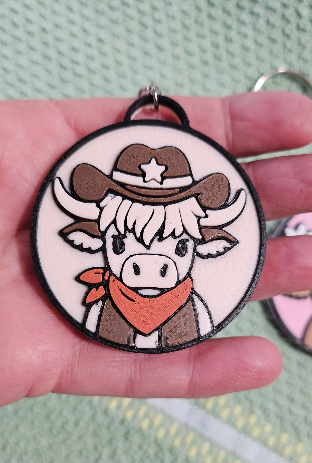 3d Western Cowgirl Cowboy Highland Cow Theme - Necklace, Purse Charm, Earrings, Keychain, Magnet Baha Ranch Western Wear