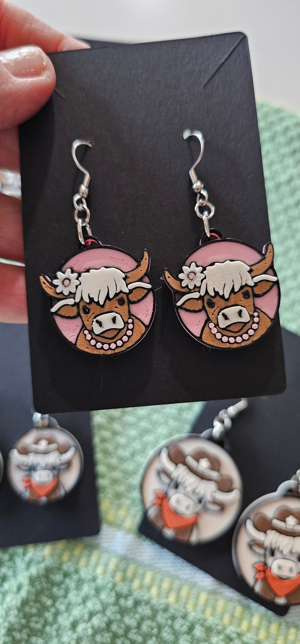 3d Western Cowgirl Cowboy Highland Cow Theme - Necklace, Purse Charm, Earrings, Keychain, Magnet Baha Ranch Western Wear