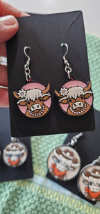 3d Western Cowgirl Cowboy Highland Cow Theme - Necklace, Purse Charm, Earrings, Keychain, Magnet Baha Ranch Western Wear