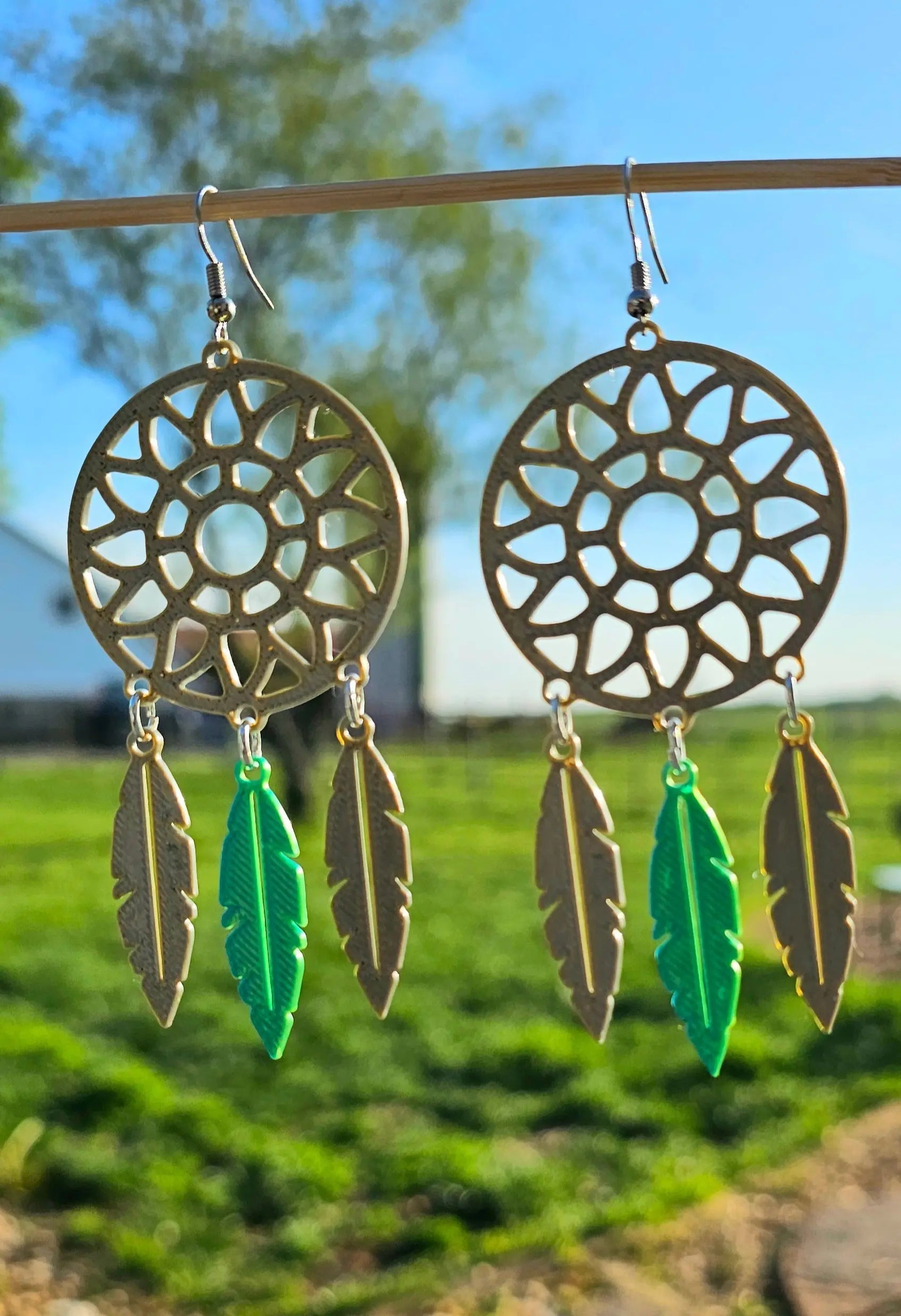 3D Print Dreamcatcher Boho Earrings Made in America Baha Ranch Western Wear